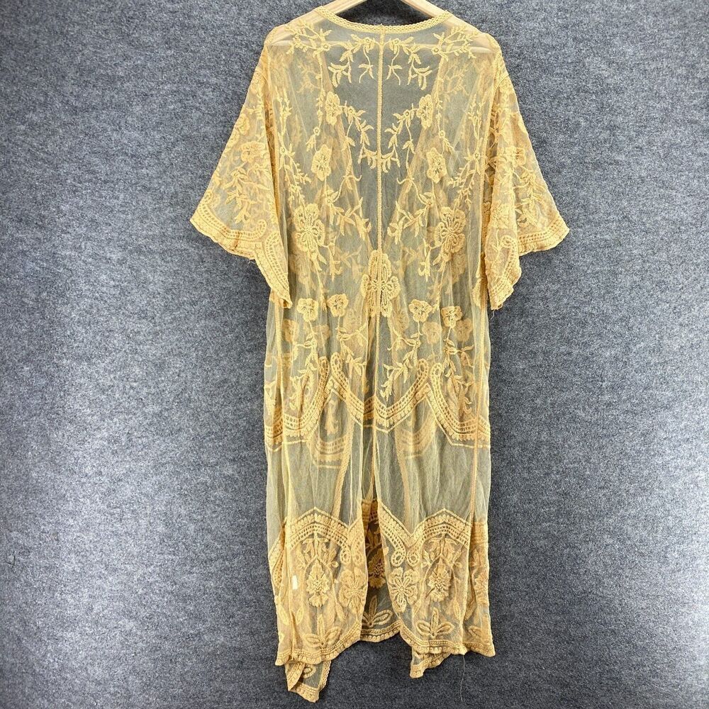 5/$45 Top Women One Size Beige Floral Embroidered Sheer Tie Up Cover Up - Picture 2 of 8